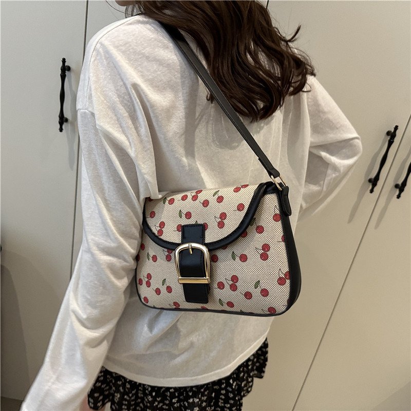 Cherry print bag underarm small bag for women, fashionable and versatile underarm bag, simple one-shoulder cross-body bag