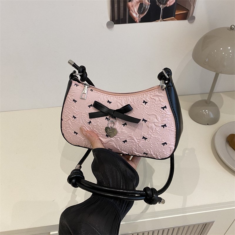 Niche design bow armpit bag women's handbag fashionable shoulder crossbody bag sweet baguette bag