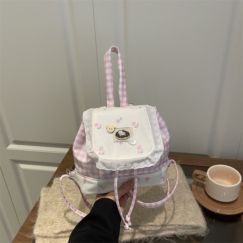 Japanese sweet pure lust lace backpack girl cute travel floral patch small backpack - Image 6