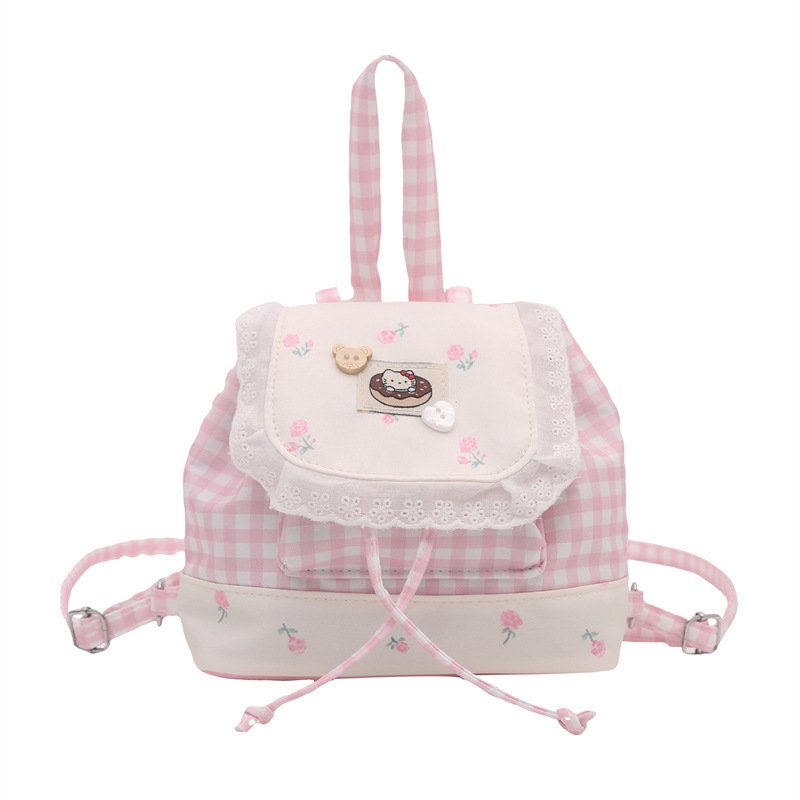 Japanese sweet pure lust lace backpack girl cute travel floral patch small backpack - Image 3