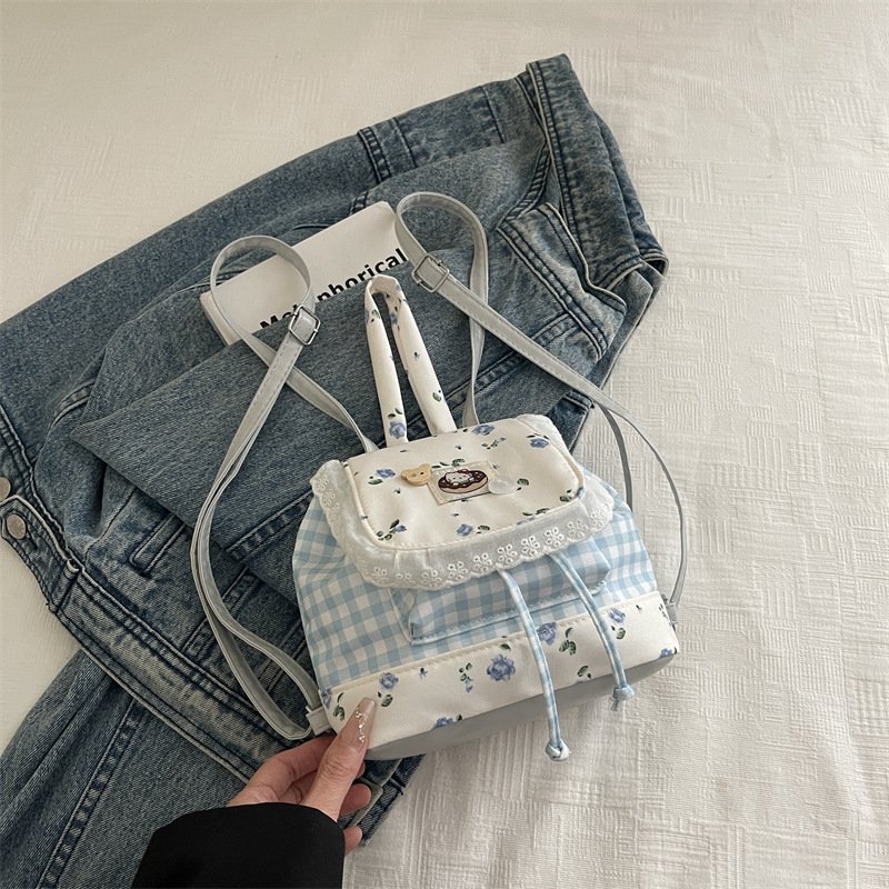 Japanese sweet pure lust lace backpack girl cute travel floral patch small backpack - Image 4