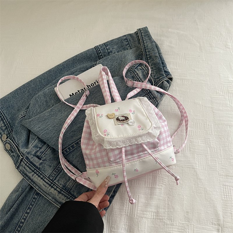 Japanese sweet pure lust lace backpack girl cute travel floral patch small backpack - Image 7