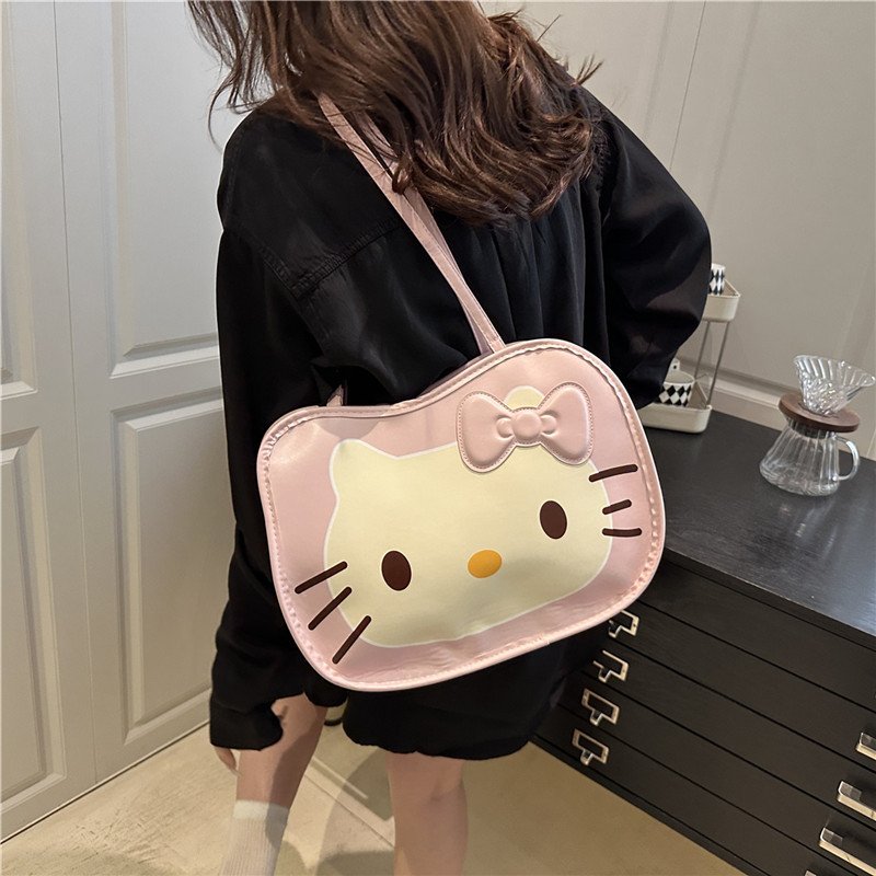 Niche design cat face bag, fashionable texture backpack, cute cartoon class commuting bag for women