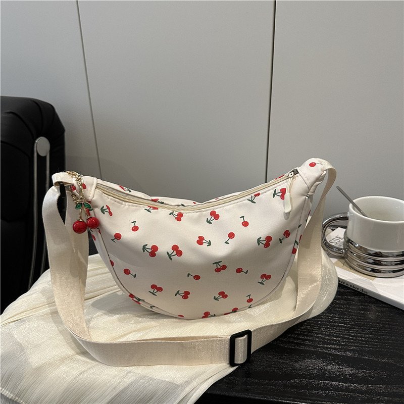Niche armpit bag, fashionable small cherry print handbag, urban simple handbag, armpit dumpling bag