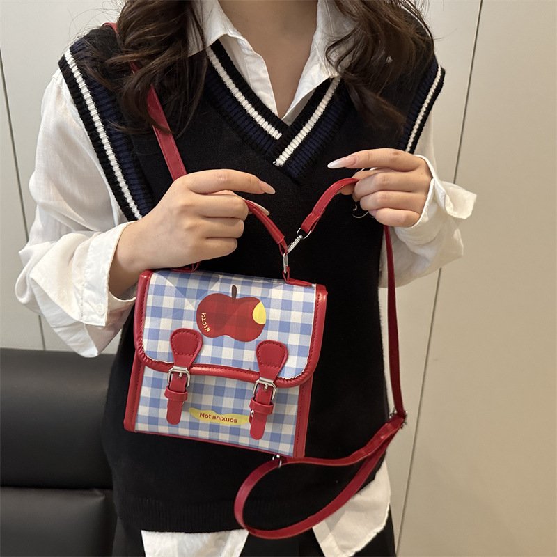 Handbag, textured plaid splicing, office worker, western-style shoulder bag, trendy temperament cross-body bag