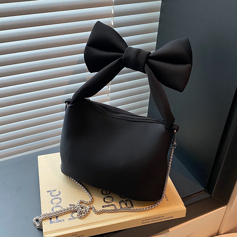 Fashion niche bow bag women's casual versatile chain canvas handbag crossbody bag