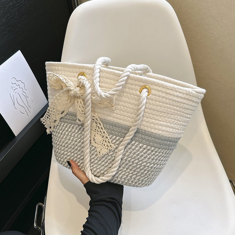 Woven large-capacity fashionable silk scarf handbag, gentle temperament, shoulder armpit bag, fashionable tote bag