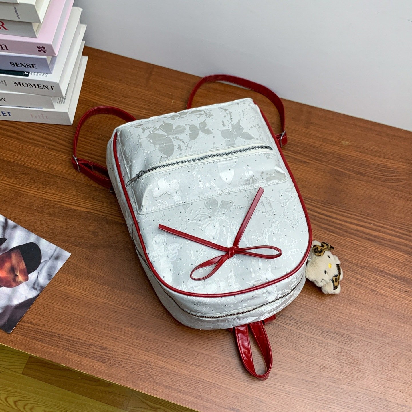 Bow Polka Dot Backpack Women's Fashionable and Versatile Student School Bag Autumn Lightweight Travel Backpack