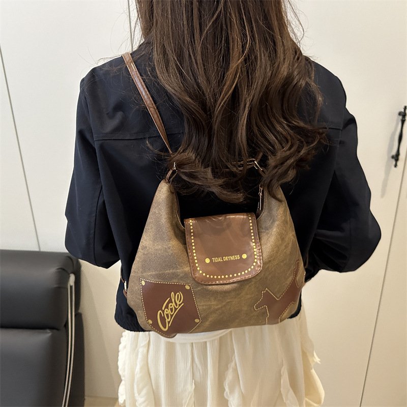Large-capacity tote bag for women, retro, casual, simple, solid color commuter bag, shoulder bag