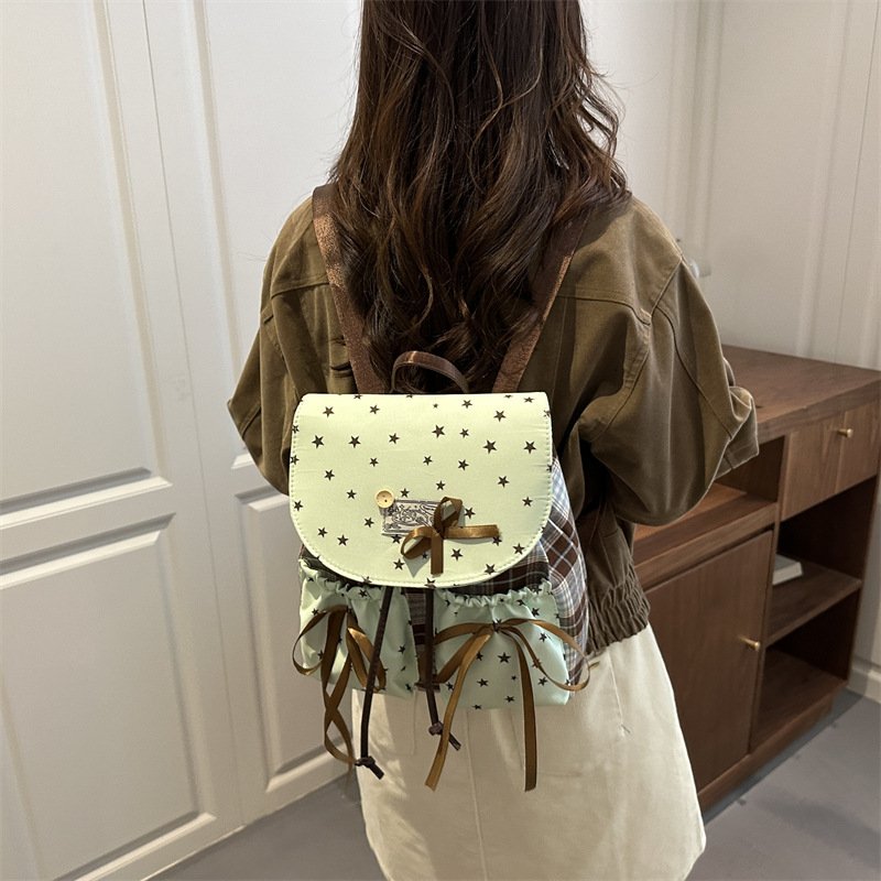 Niche retro backpack women's lace bow stylish fashionable versatile small backpack