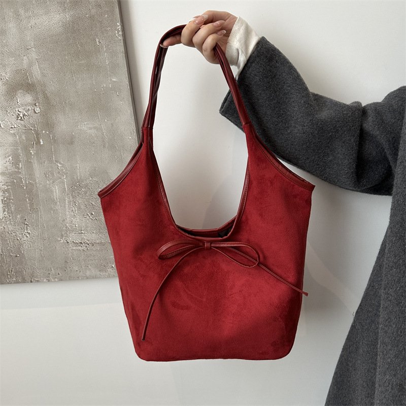 Retro frosted armpit bag women's bucket bag casual large capacity shoulder tote bag