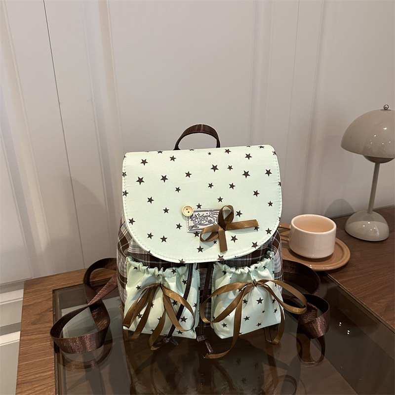 Backpack women's retro style high-end bag simple high-looking fabric Oxford cloth small backpack with drawstring