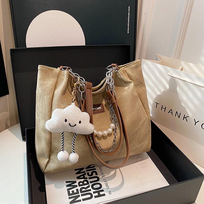 Casual large-capacity bag for women, college student class bag, fashionable commuter shoulder tote bag